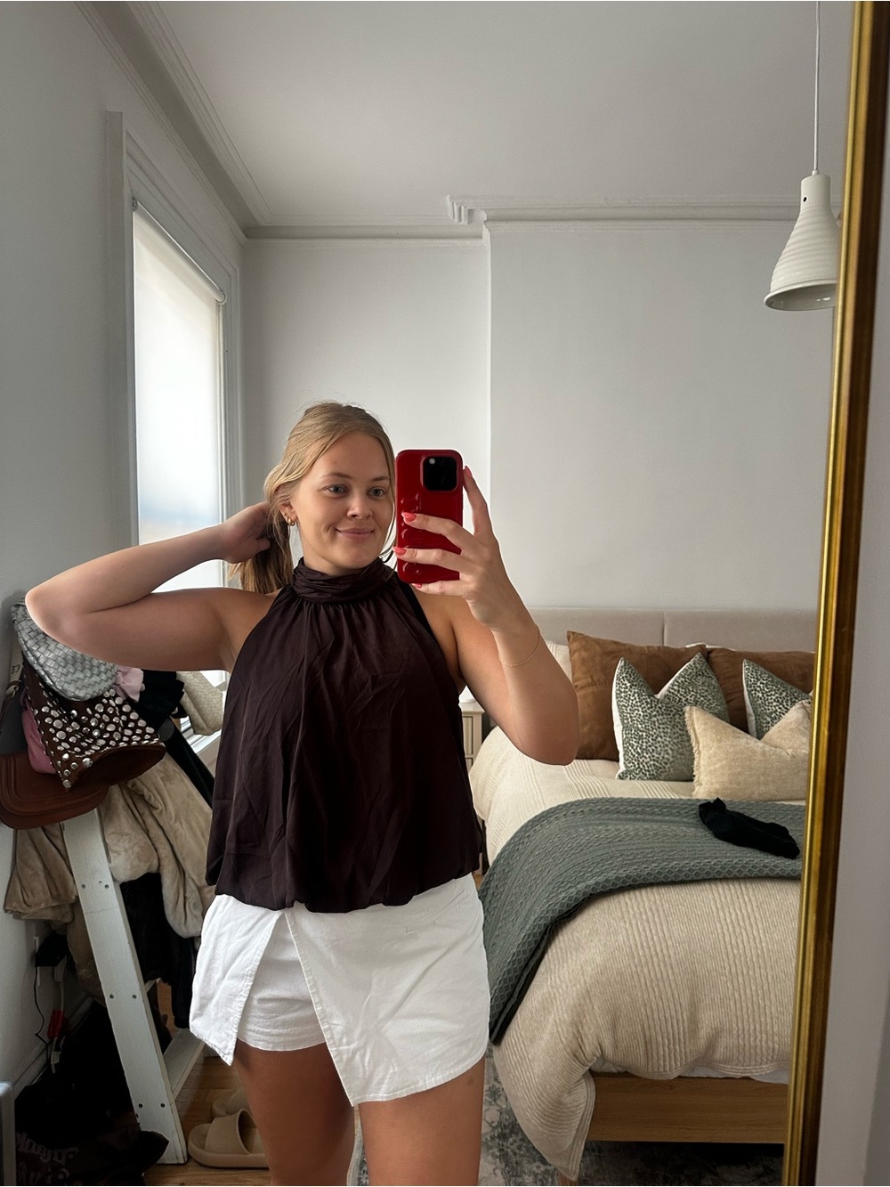 Sleeveless high neck Brown blouse